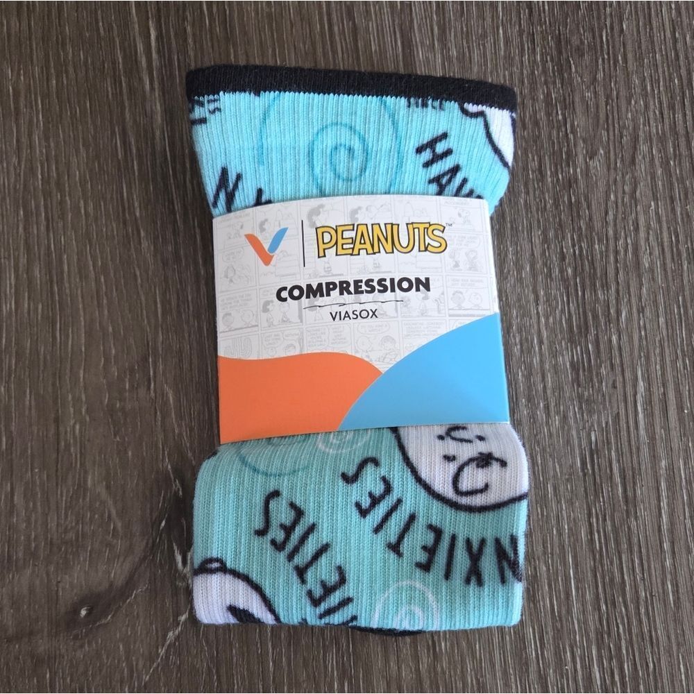 Viasox Peanuts Knee High Compression Socks - Light Blue and Black - Medium